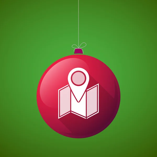 Longue ombre vecteur boule de Noël icône avec une carte — Image vectorielle