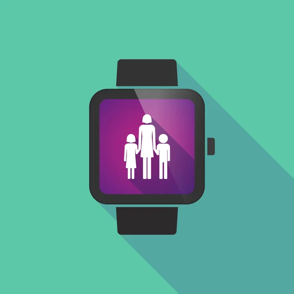 Smart watch vector icon with a female single parent family picto — Stock Vector