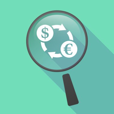 Uzun bir dolar euro döviz si ile gölge Büyüteç vektör simgesi