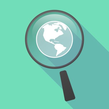 Uzun gölge Büyüteç vektör simgesi ile bir Amerika Bölge dünya g