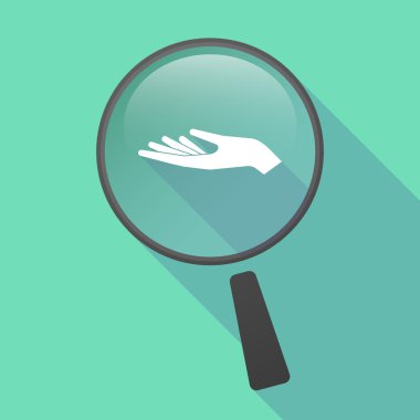 Uzun gölge Büyüteç vektör simgesi bir el sunan