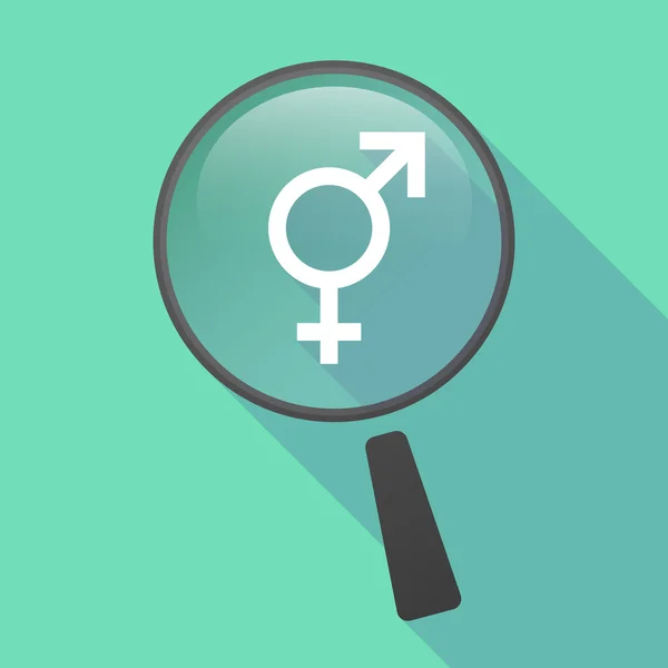 Lunga ombra lente d'ingrandimento vettoriale icona con un simbolo transgender — Vettoriale Stock