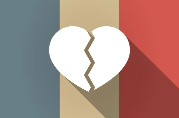 Long shadow flag of France vector icon with a broken heart — Stock Vector