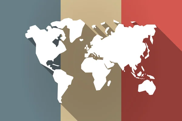 Long shadow flag of France vector icon con un mapa del mundo — Vector de stock