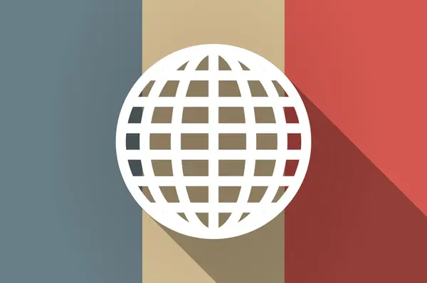 Длинный теневой флаг векторной иконы Франции с мировым шаром — стоковый вектор