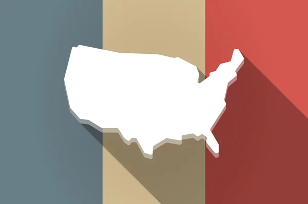 Long shadow flag of France vector icon with  a map of the USA — Stock Vector