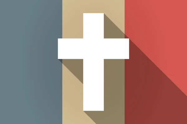 Bandera de sombra larga de Francia vector icono con una cruz cristiana — Vector de stock