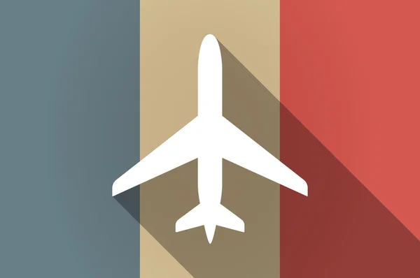 Long shadow flag of France vector icon with a plane — Stock Vector