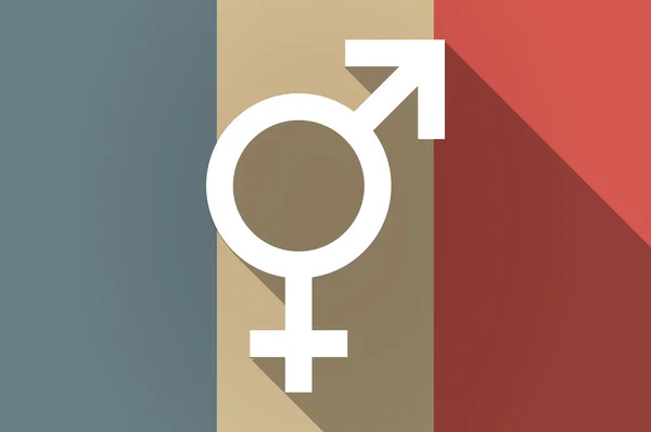 Lunga bandiera ombra della Francia icona vettoriale con un simbolo transgender — Vettoriale Stock