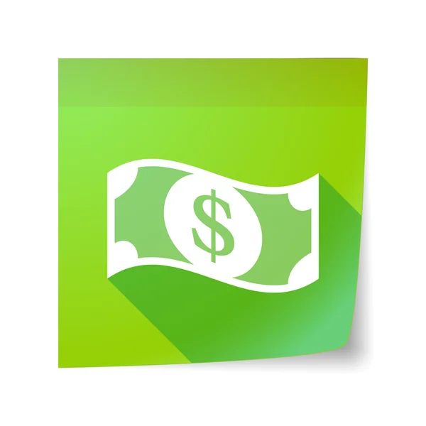 Longue icône de note collante vectorielle ombre avec un billet de banque dollar — Image vectorielle