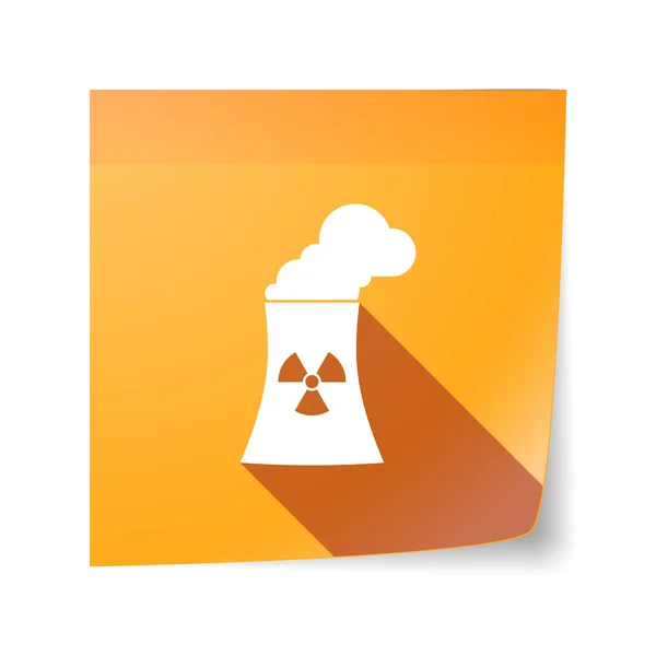 Long shadow vector sticky note icon with a nuclear power station — Stock Vector