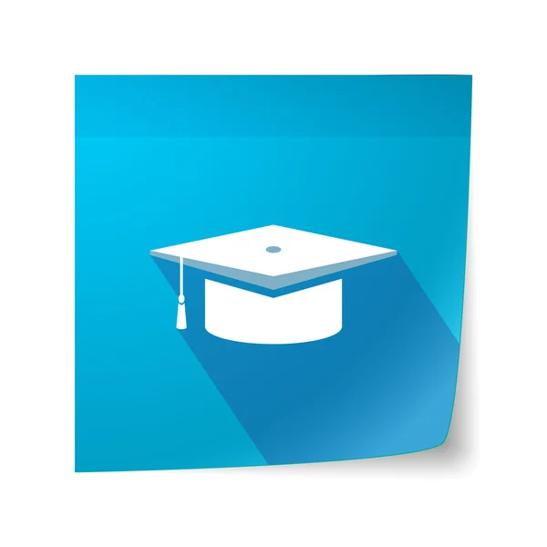 Long shadow vector sticky note icon with a graduation cap — Stock Vector