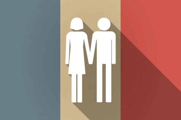 Long shadow flag of France vector icon with a heterosexual coupl — Stock Vector