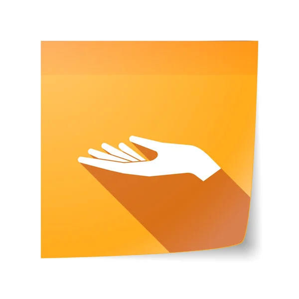 Long shadow vector sticky note icon with a hand offering — Stock Vector