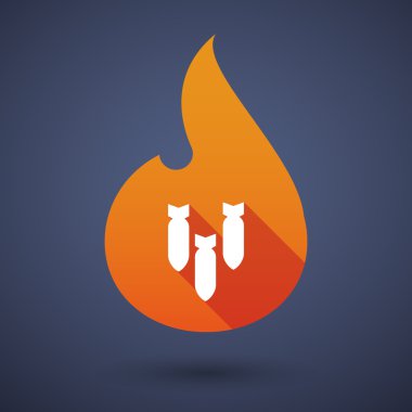 Uzun gölge vektör alev simgesiyle üç bomba düşüyor