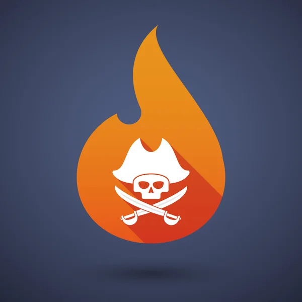 Long shadow vector flame icon with a pirate skull — Stock Vector