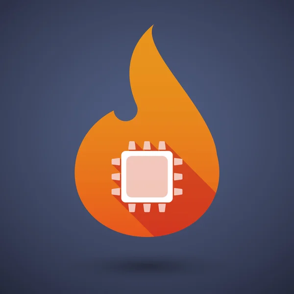 Lange Schatten Vektor Flammensymbol mit einem CPU — Stockvektor