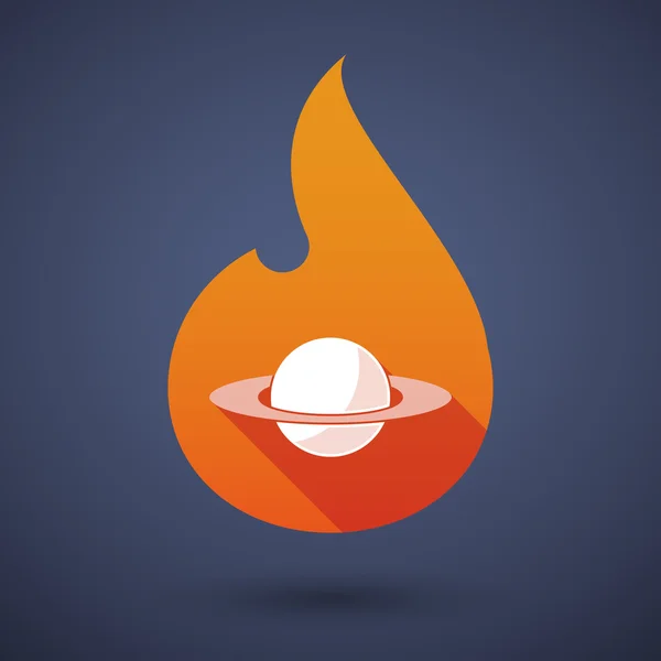 Long shadow vector flame icon with the planet Saturn — Stock Vector