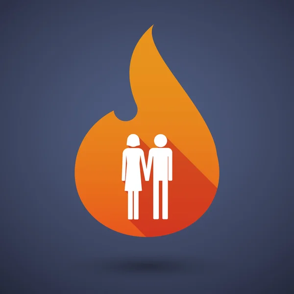 Ícone de chama de vetor de sombra longa com um casal heterossexual pictogr — Vetor de Stock