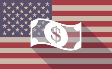 Uzun gölge vektör bir dolarlık banknot ile ABD bayrağı simgesi
