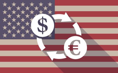 Uzun gölge vektör bir dolar euro döviz sig ile ABD bayrağı simgesi