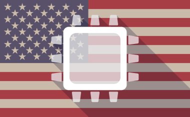 Uzun gölge vektör bir cpu ile ABD bayrağı simgesi