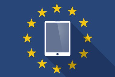 Avrupa Birliği uzun gölge bayrak bir tablet bilgisayar ile