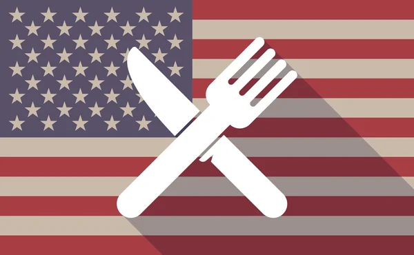 Vetor de sombra longa Ícone de bandeira dos EUA com uma faca e um garfo — Vetor de Stock