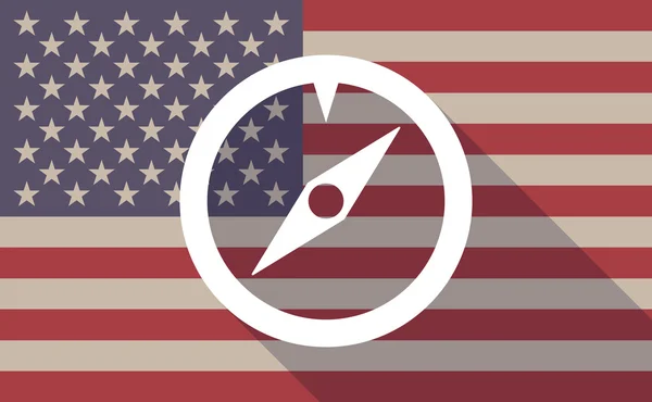 Long shadow vector USA flag icon with a compass — Stock Vector