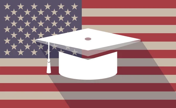 Longue ombre vecteur drapeau des États-Unis icône avec une casquette de graduation — Image vectorielle