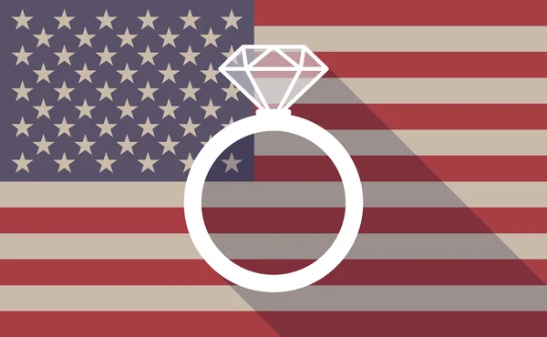 Lunga ombra vettoriale icona bandiera USA con un anello di fidanzamento — Vettoriale Stock