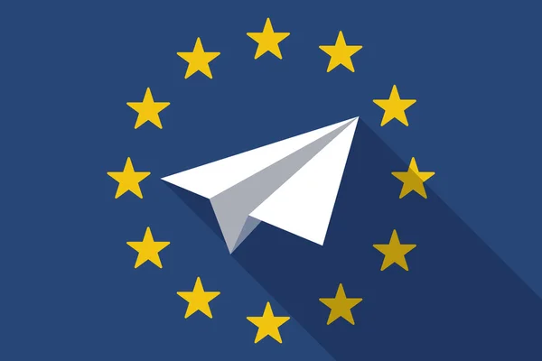 Прапор Європейського Союзу довгу тінь з паперовий літак — стоковий вектор