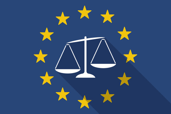 European Union  long shadow flag with  an unbalanced weight scal