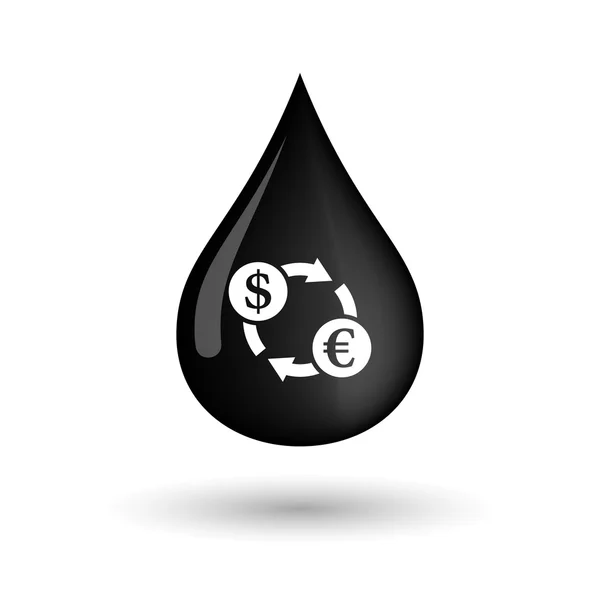 Ícone de gota de óleo vetorial com um sinal de câmbio dólar euro — Vetor de Stock