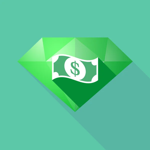 Longue icône de diamant ombre avec un billet de banque dollar — Image vectorielle