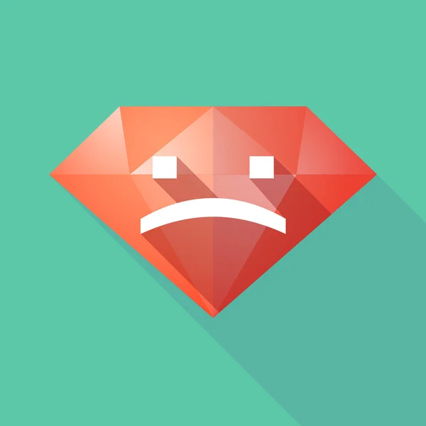 Long shadow diamond icon with a sad text face — Stock Vector
