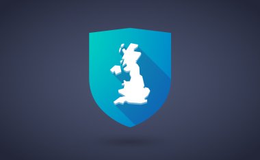 Long shadow shield icon with  a map of the UK 