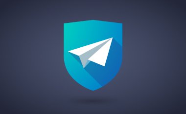 Uzun gölge kalkan simgesi ile bir kağıt uçak