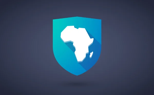 Lange schaduw pictogram van het schild met een kaart van het Afrikaanse continent — Stockvector