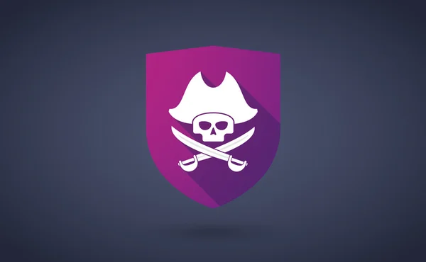 Icono de escudo de sombra largo con un cráneo pirata — Archivo Imágenes Vectoriales