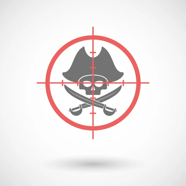 Red crosshair icon targeting a pirate skull — Stock Vector