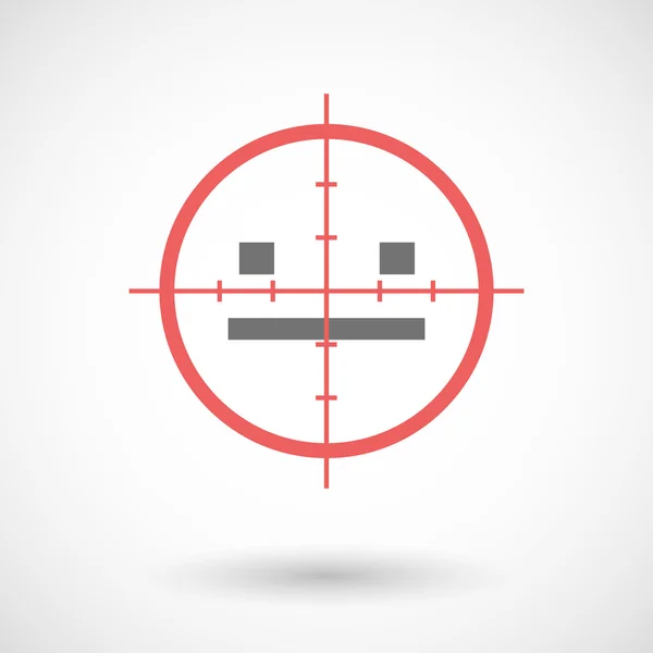Red crosshair icon targeting a emotionless text face — Stock Vector