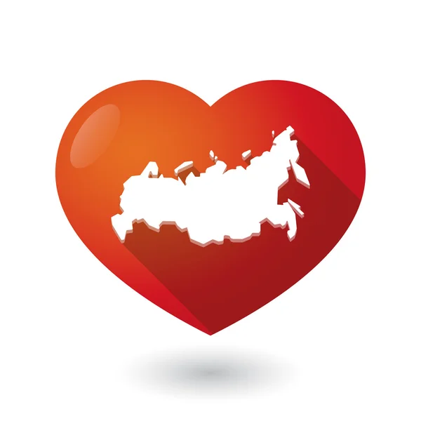 Geïsoleerde rood hart met een kaart van Rusland — Stockvector