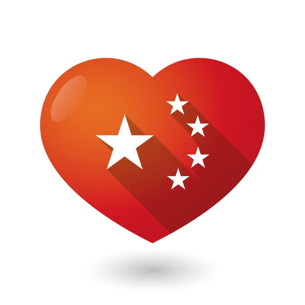 Cuore rosso isolato con il simbolo della bandiera della Cina a cinque stelle — Vettoriale Stock