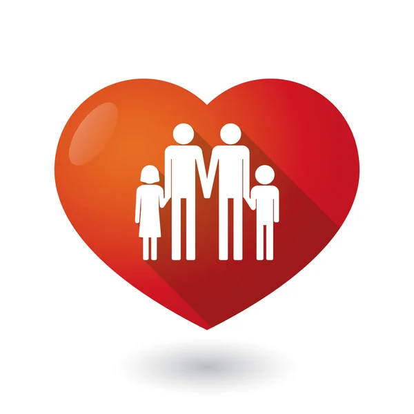 Corazón rojo aislado con un pictograma familiar de padres gay — Vector de stock