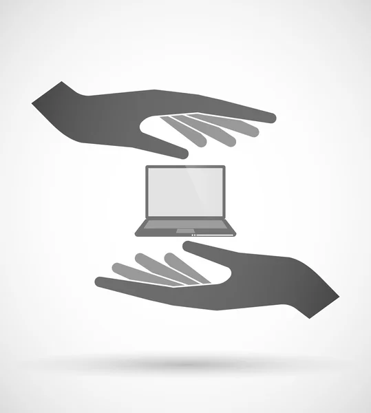 Två händer skydda eller ge en laptop — Stock vektor