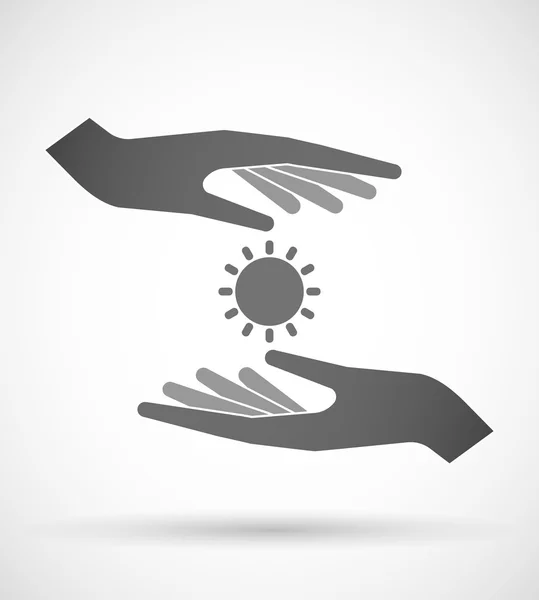 Deux mains protégeant ou donnant un soleil — Image vectorielle