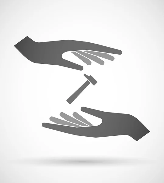 Deux mains protégeant ou donnant un marteau — Image vectorielle