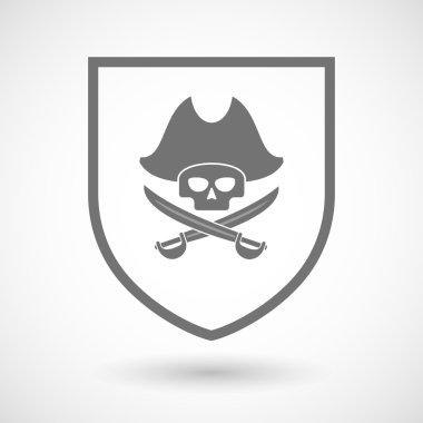 Satırı sanat kalkan simgesi bir korsan kafatası ile