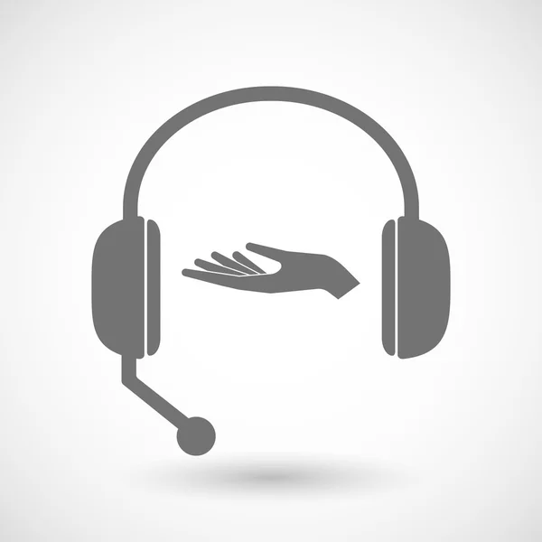 Ícone de fone de ouvido de assistência com uma oferta de mão —  Vetores de Stock